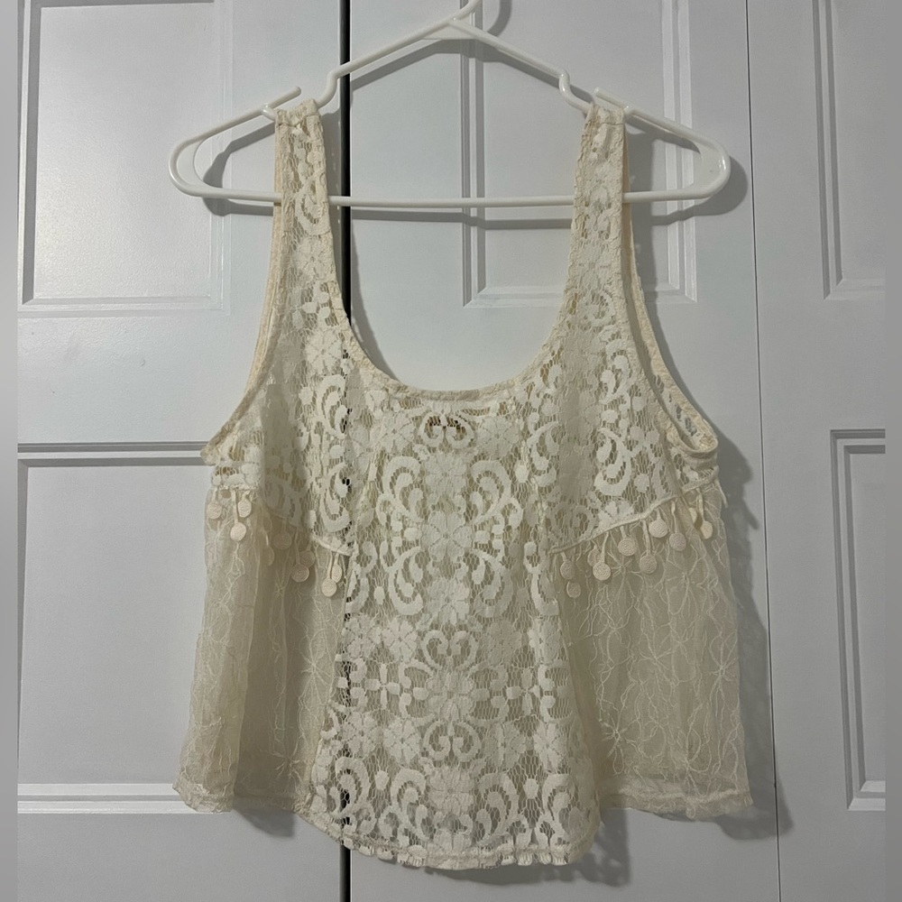 Hollister Lace Tank Top Cream/White Small